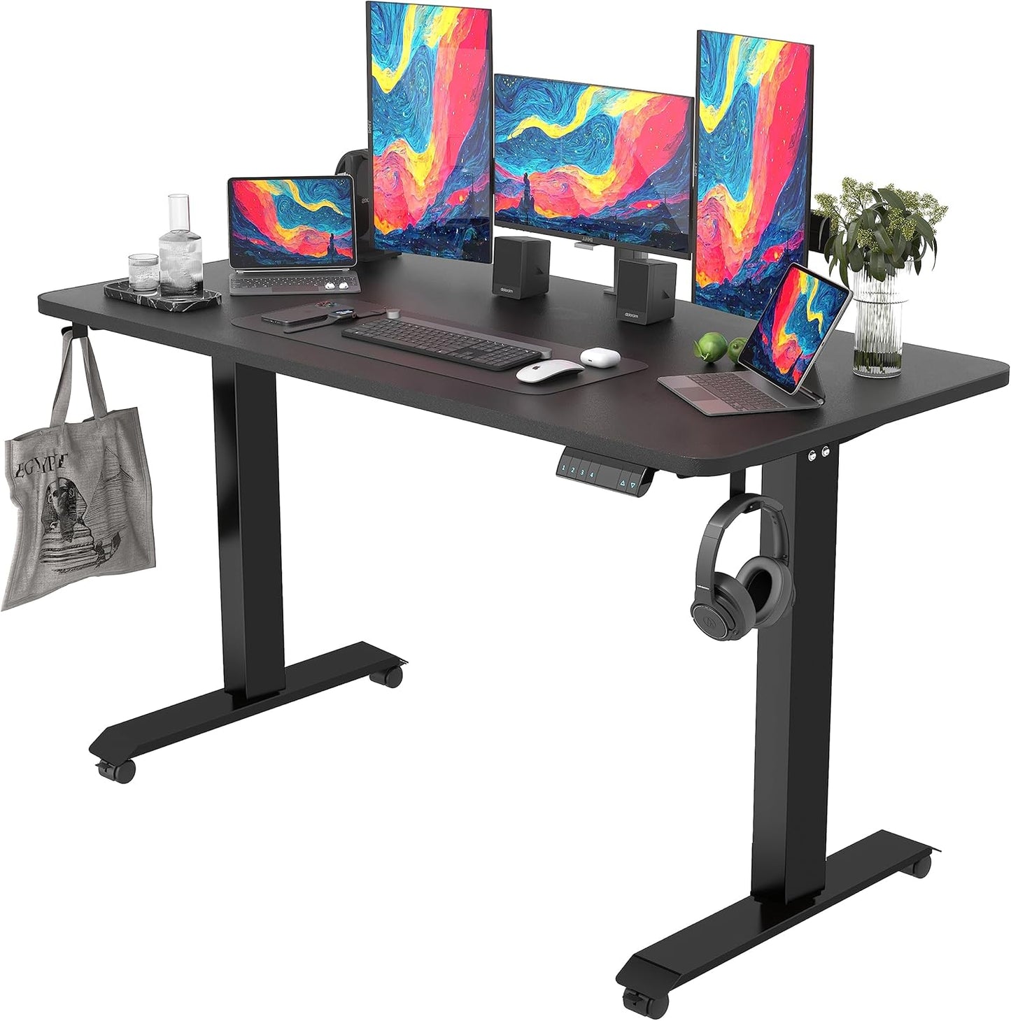 Enhance Your Workspace with the  Electric Height Adjustable Standing Desk - 55"x24", Ergonomic Sit-Stand Design with Memory Preset Controller (Black Frame/Rustic Brown Top)