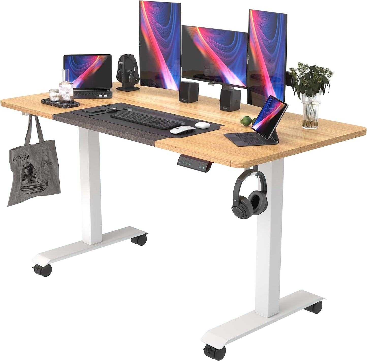 Enhance Your Workspace with the  Electric Height Adjustable Standing Desk - 55"x24", Ergonomic Sit-Stand Design with Memory Preset Controller (Black Frame/Rustic Brown Top)