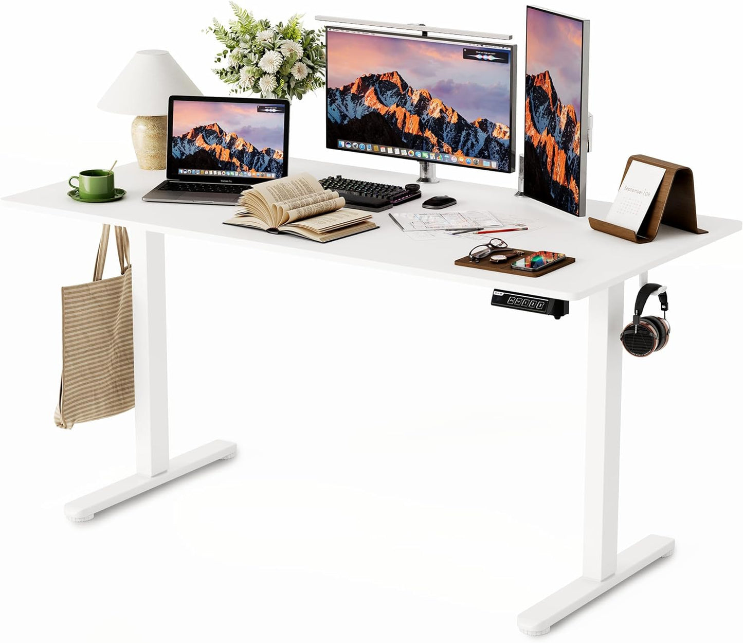 Enhance Your Workspace with the  Electric Height Adjustable Standing Desk - 55"x24", Ergonomic Sit-Stand Design with Memory Preset Controller (Black Frame/Rustic Brown Top)