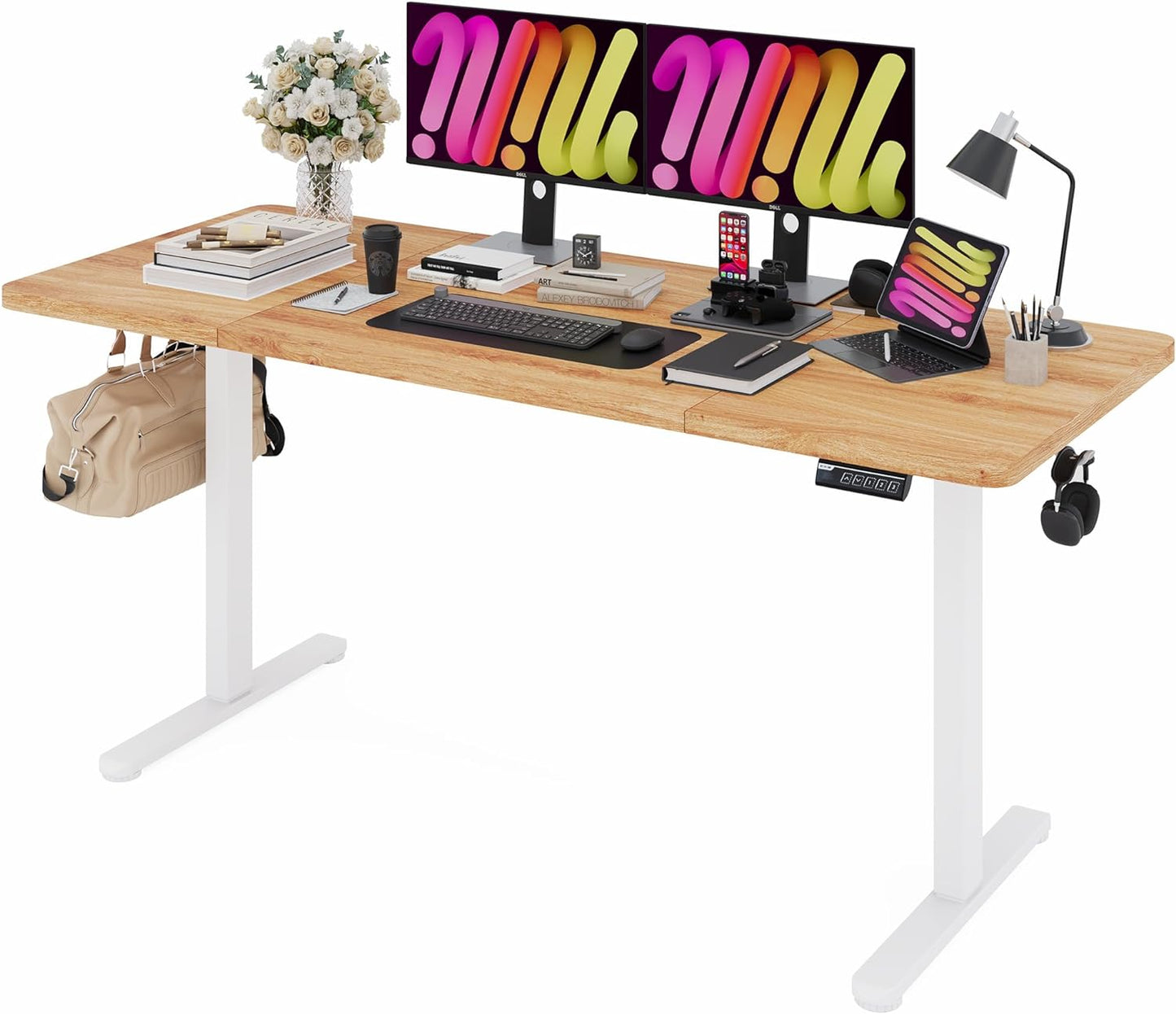 Enhance Your Workspace with the  Electric Height Adjustable Standing Desk - 55"x24", Ergonomic Sit-Stand Design with Memory Preset Controller (Black Frame/Rustic Brown Top)