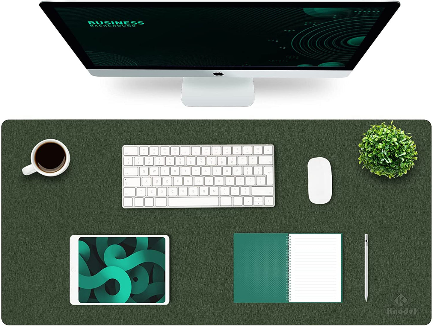 Large Office Leather Desk Mat, Mouse and Keyboard Pad, Computer and Laptop Mat, Desktop Protector and Cover, Writing Pad and Blotter (31.5"X15.7", Green)