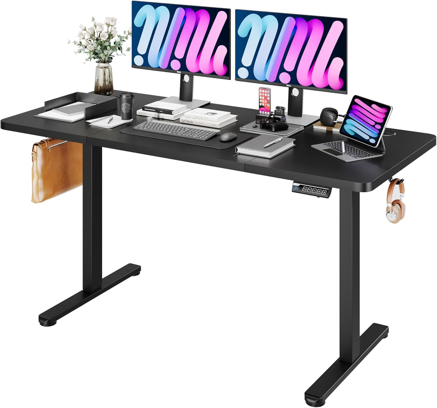 Enhance Your Workspace with the  Electric Height Adjustable Standing Desk - 55"x24", Ergonomic Sit-Stand Design with Memory Preset Controller (Black Frame/Rustic Brown Top)