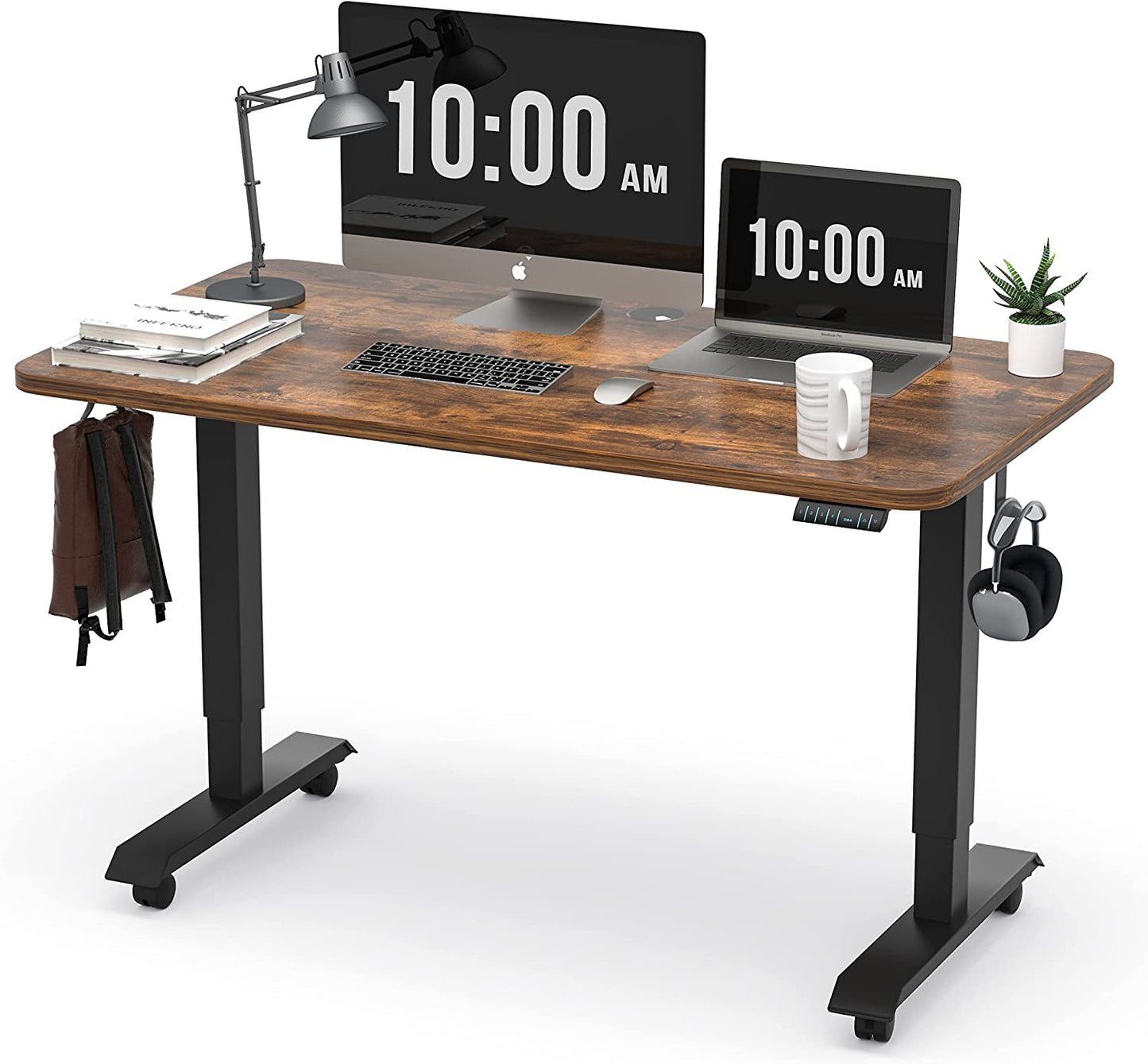 Enhance Your Workspace with the  Electric Height Adjustable Standing Desk - 55"x24", Ergonomic Sit-Stand Design with Memory Preset Controller (Black Frame/Rustic Brown Top)