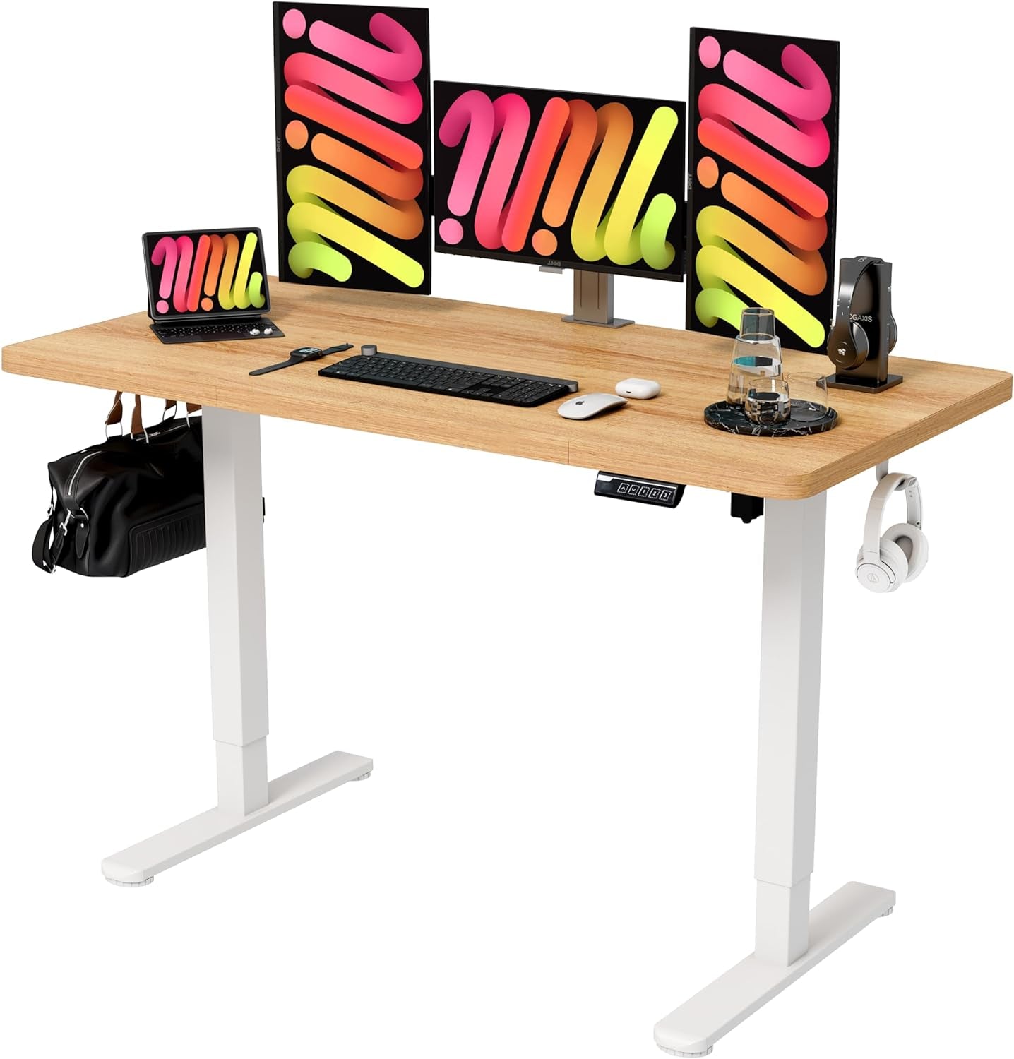 Enhance Your Workspace with the  Electric Height Adjustable Standing Desk - 55"x24", Ergonomic Sit-Stand Design with Memory Preset Controller (Black Frame/Rustic Brown Top)