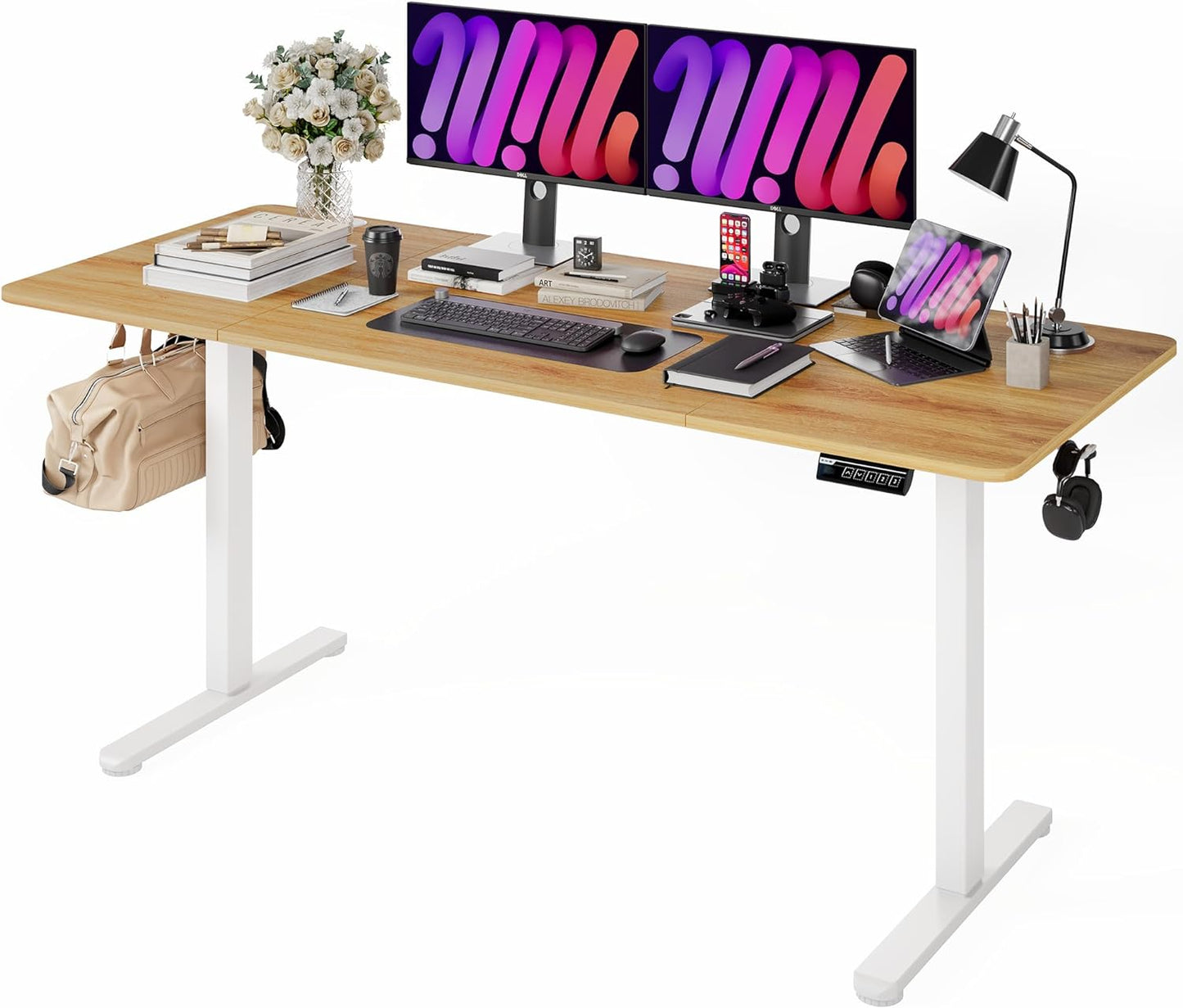 Enhance Your Workspace with the  Electric Height Adjustable Standing Desk - 55"x24", Ergonomic Sit-Stand Design with Memory Preset Controller (Black Frame/Rustic Brown Top)