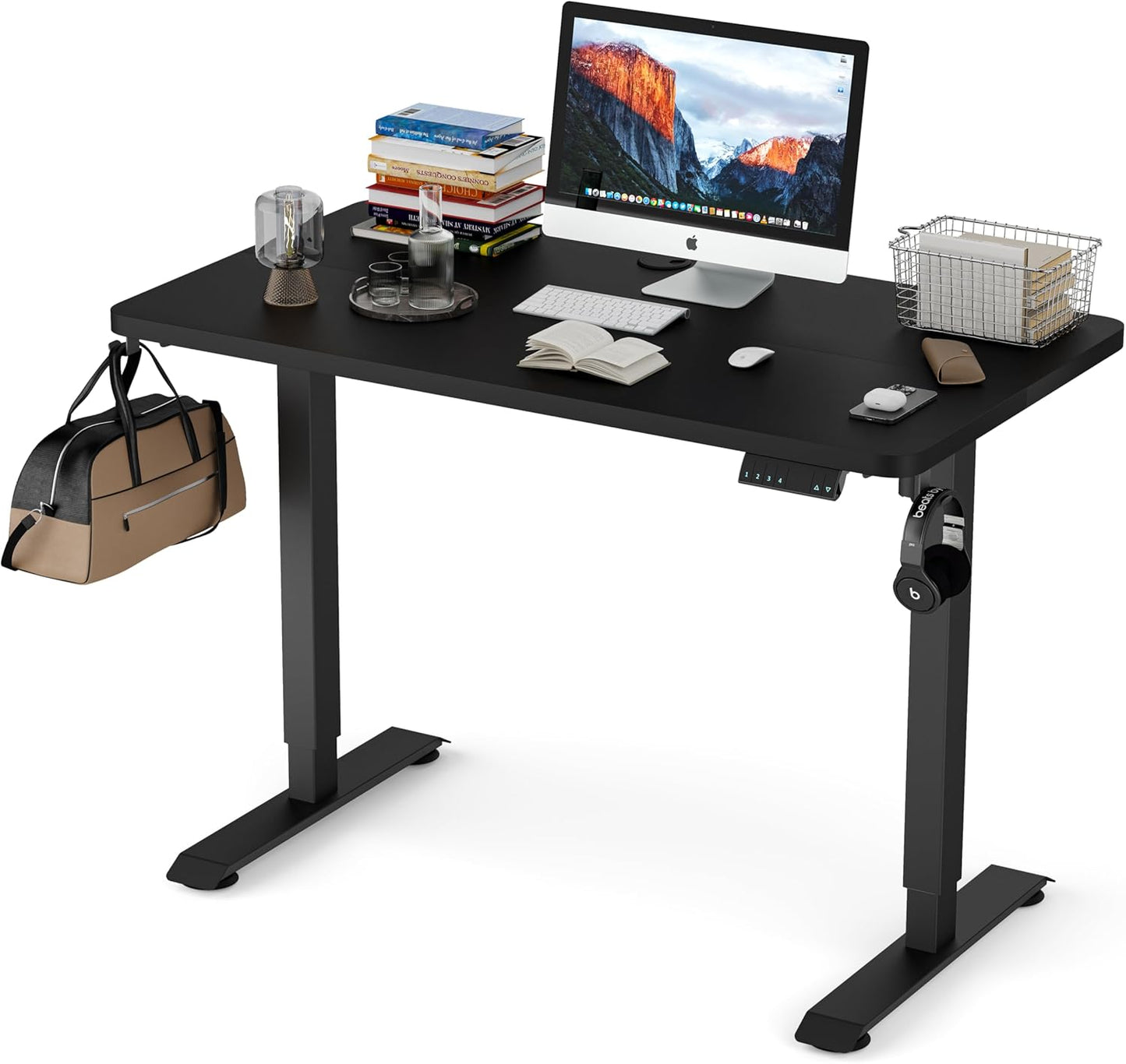 Enhance Your Workspace with the  Electric Height Adjustable Standing Desk - 55"x24", Ergonomic Sit-Stand Design with Memory Preset Controller (Black Frame/Rustic Brown Top)