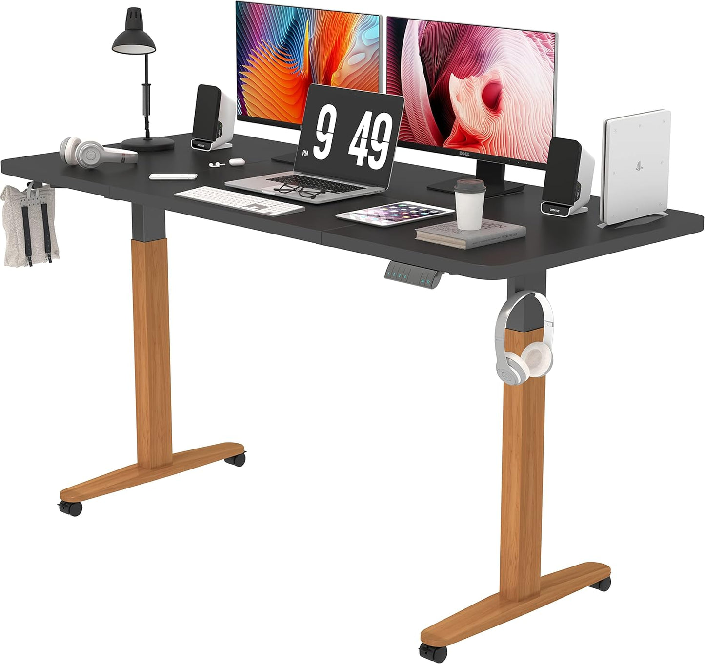 Enhance Your Workspace with the  Electric Height Adjustable Standing Desk - 55"x24", Ergonomic Sit-Stand Design with Memory Preset Controller (Black Frame/Rustic Brown Top)