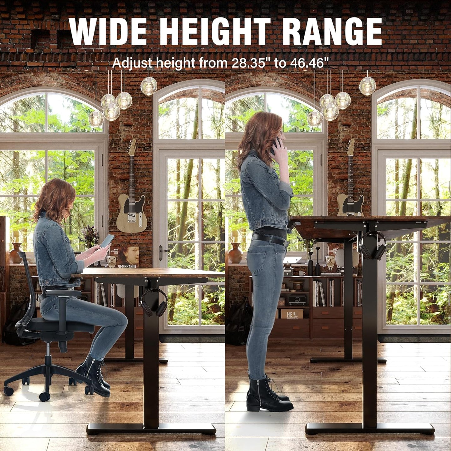 Enhance Your Workspace with the  Electric Height Adjustable Standing Desk - 55"x24", Ergonomic Sit-Stand Design with Memory Preset Controller (Black Frame/Rustic Brown Top)