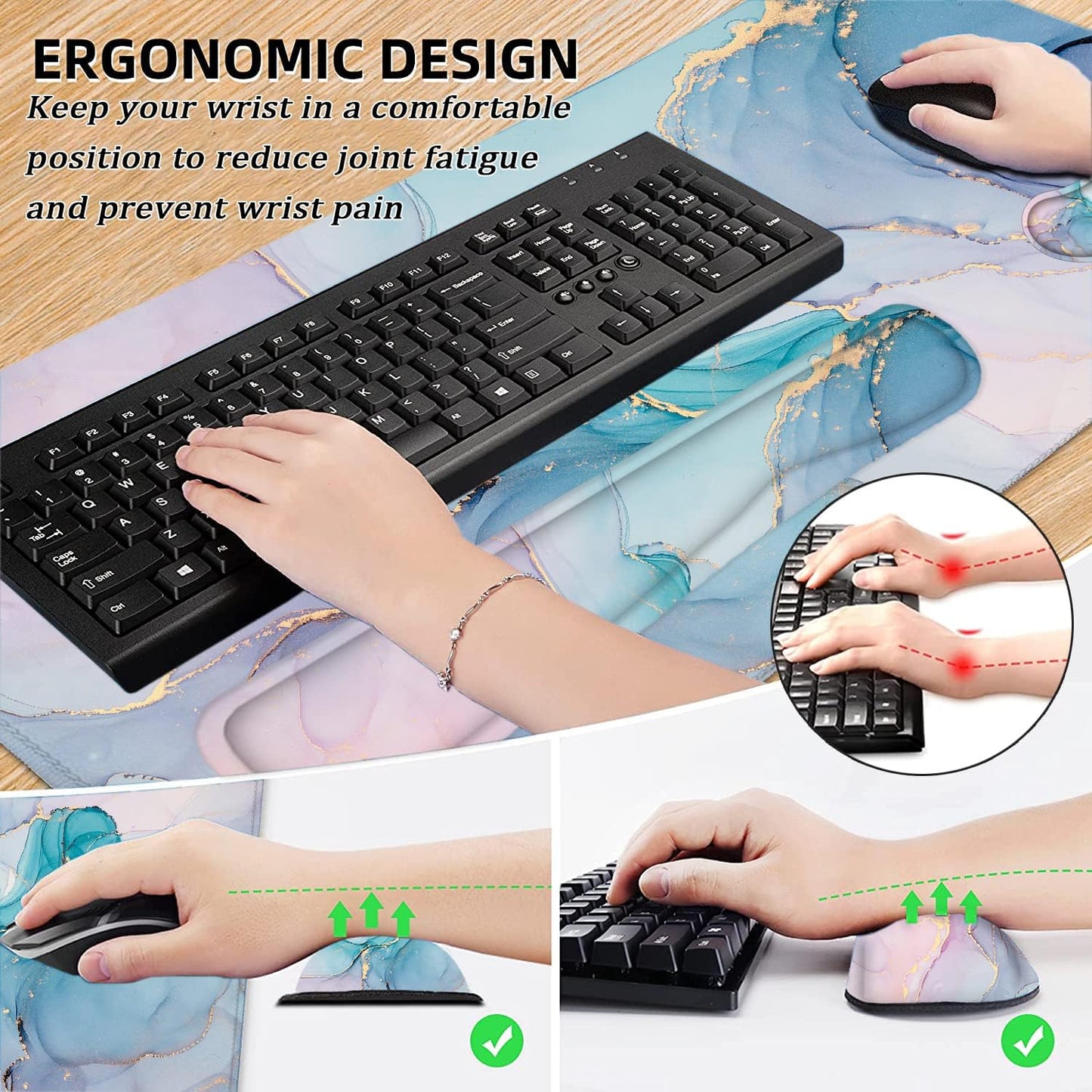 Desk Mat, Mouse Pad with Wrist Rest, 4-In-1 Large Mouse Pads for Desk, Ergonomic Mouse Pad and Keyboard Wrist Rest Gaming Keyboard Mat for Office, Home