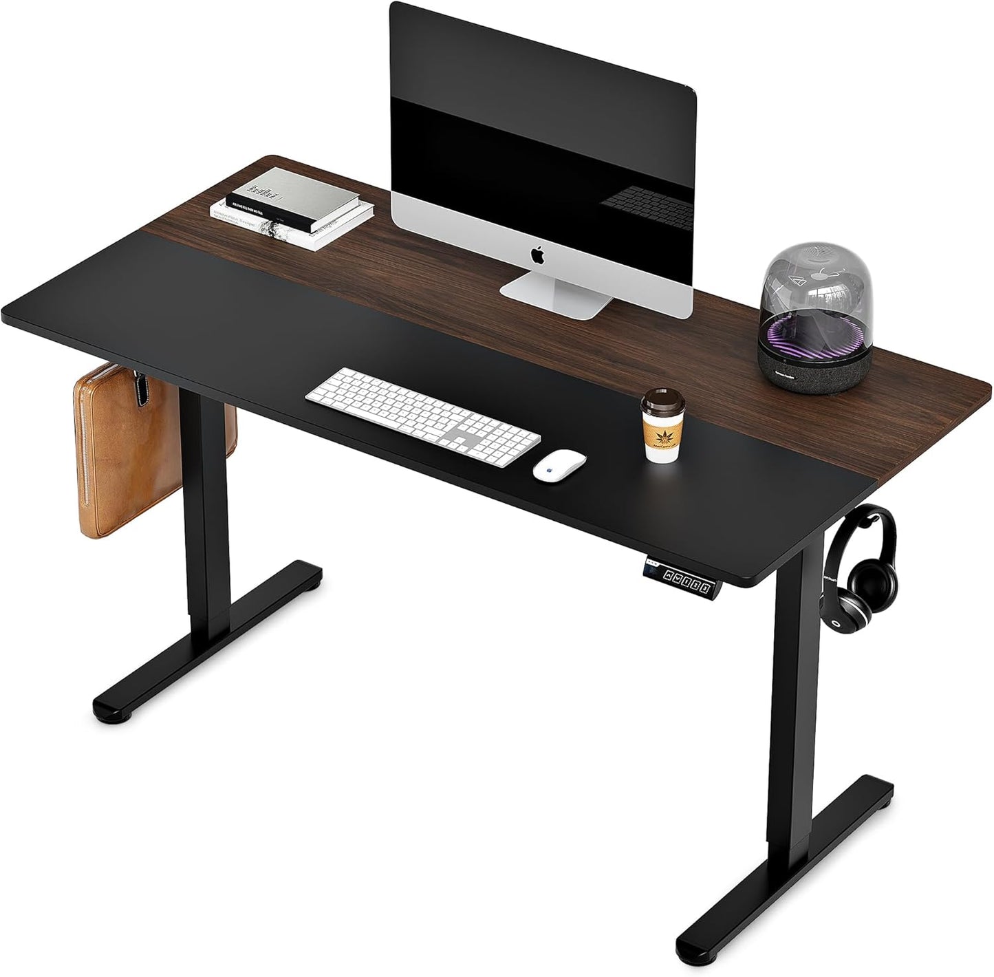 Enhance Your Workspace with the  Electric Height Adjustable Standing Desk - 55"x24", Ergonomic Sit-Stand Design with Memory Preset Controller (Black Frame/Rustic Brown Top)