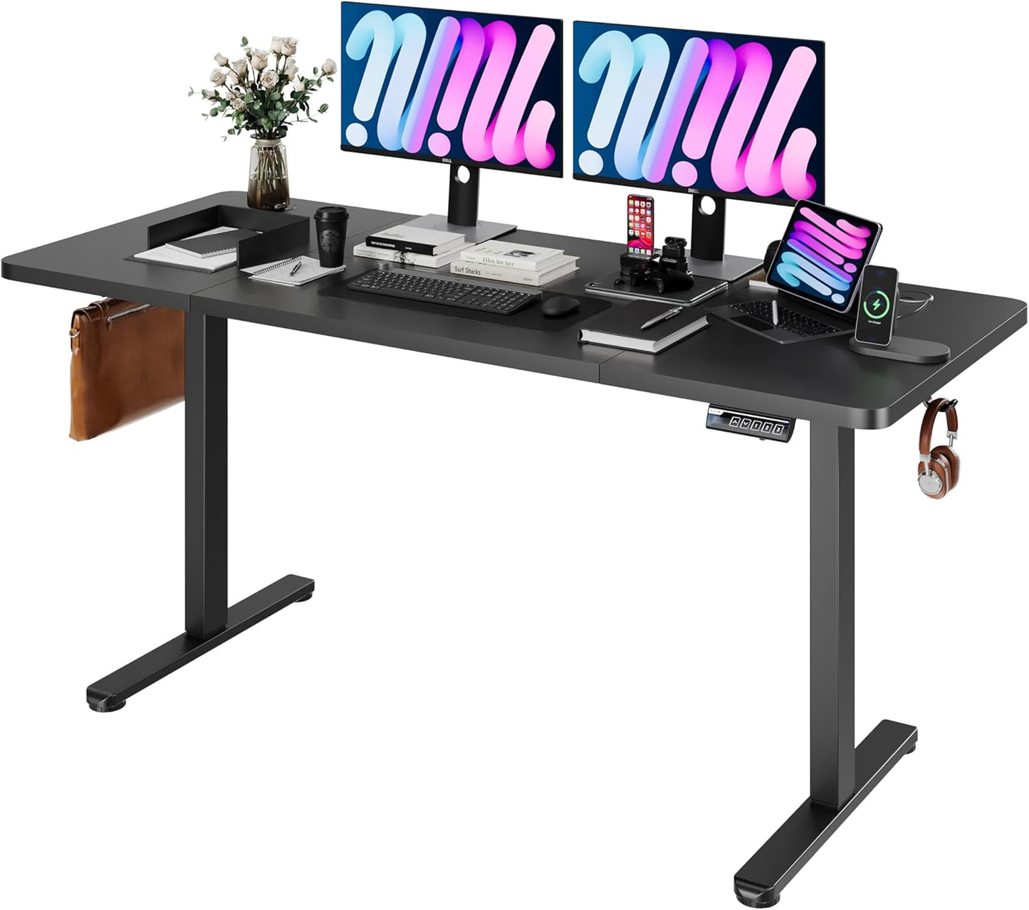 Enhance Your Workspace with the  Electric Height Adjustable Standing Desk - 55"x24", Ergonomic Sit-Stand Design with Memory Preset Controller (Black Frame/Rustic Brown Top)