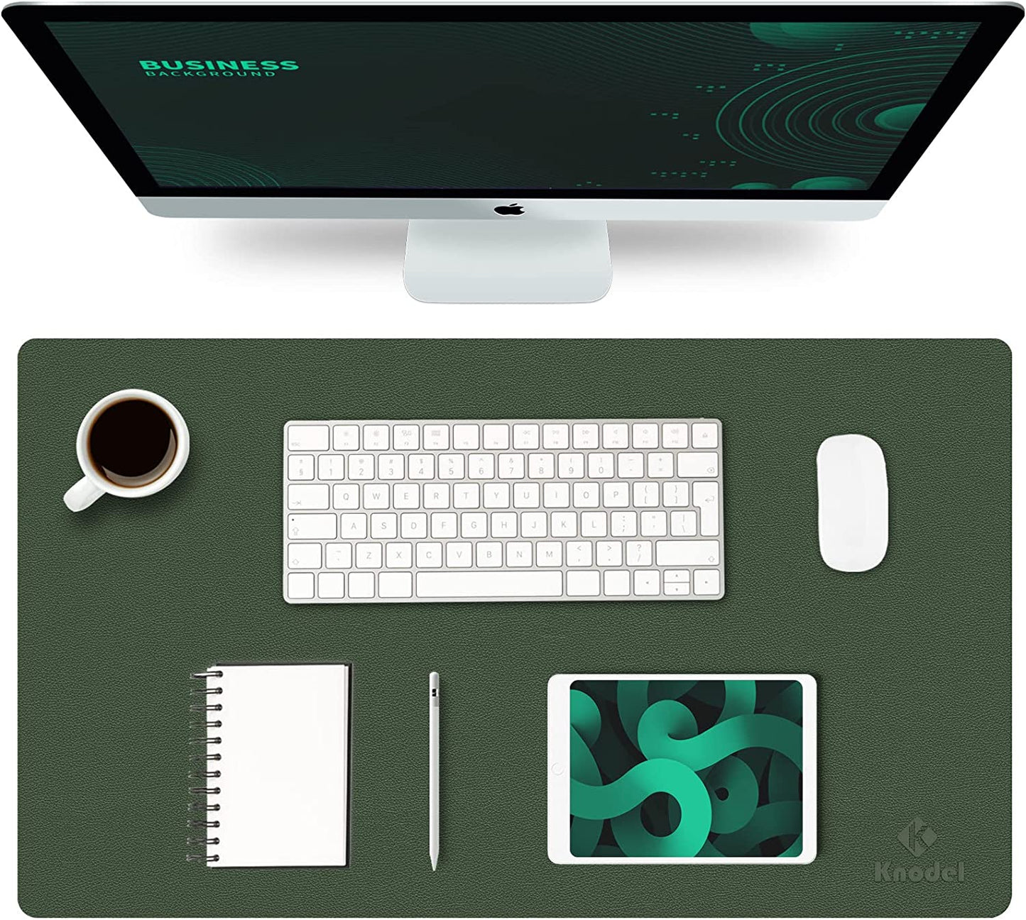 Large Office Leather Desk Mat, Mouse and Keyboard Pad, Computer and Laptop Mat, Desktop Protector and Cover, Writing Pad and Blotter (31.5"X15.7", Green)