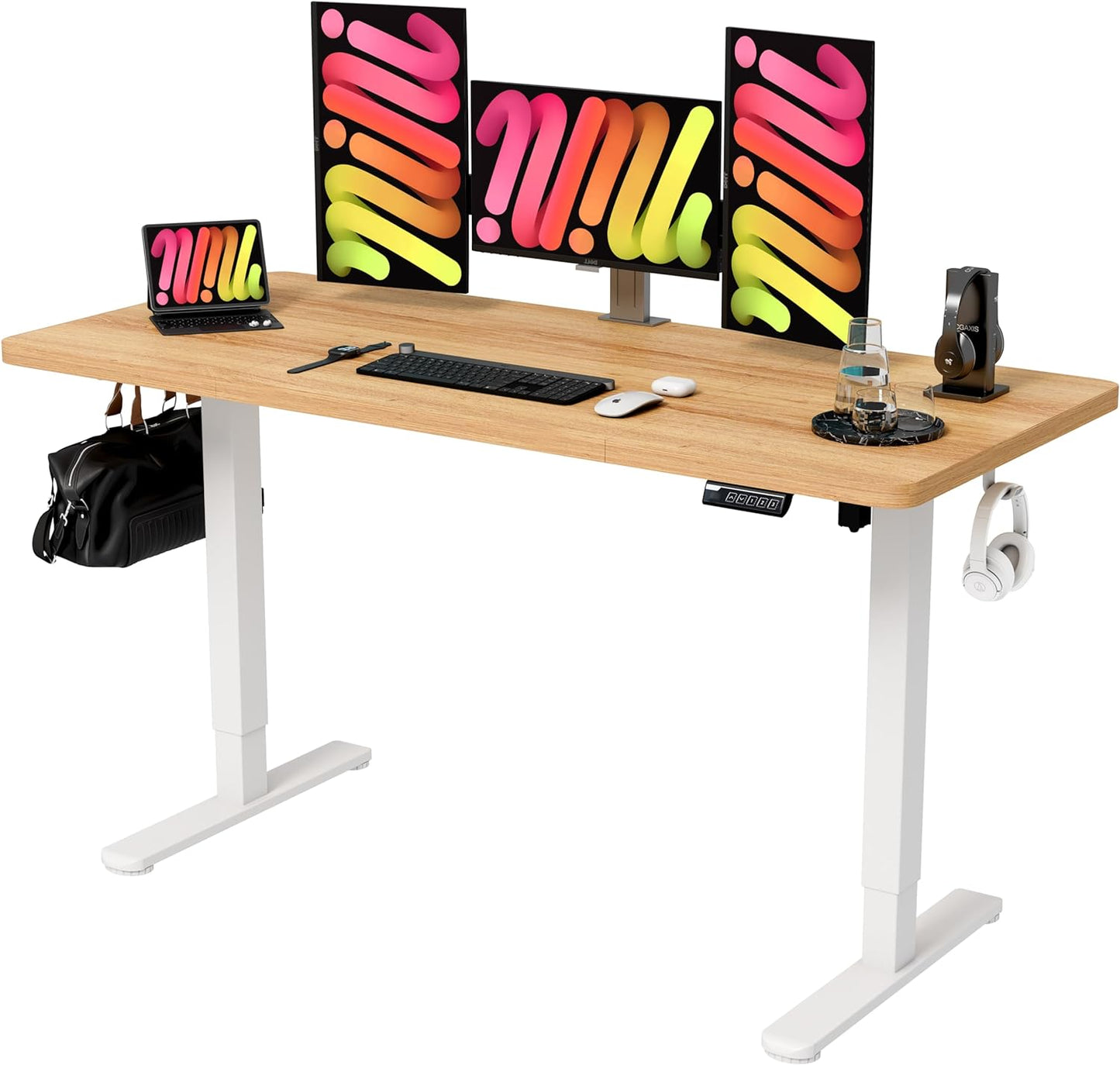 Enhance Your Workspace with the  Electric Height Adjustable Standing Desk - 55"x24", Ergonomic Sit-Stand Design with Memory Preset Controller (Black Frame/Rustic Brown Top)