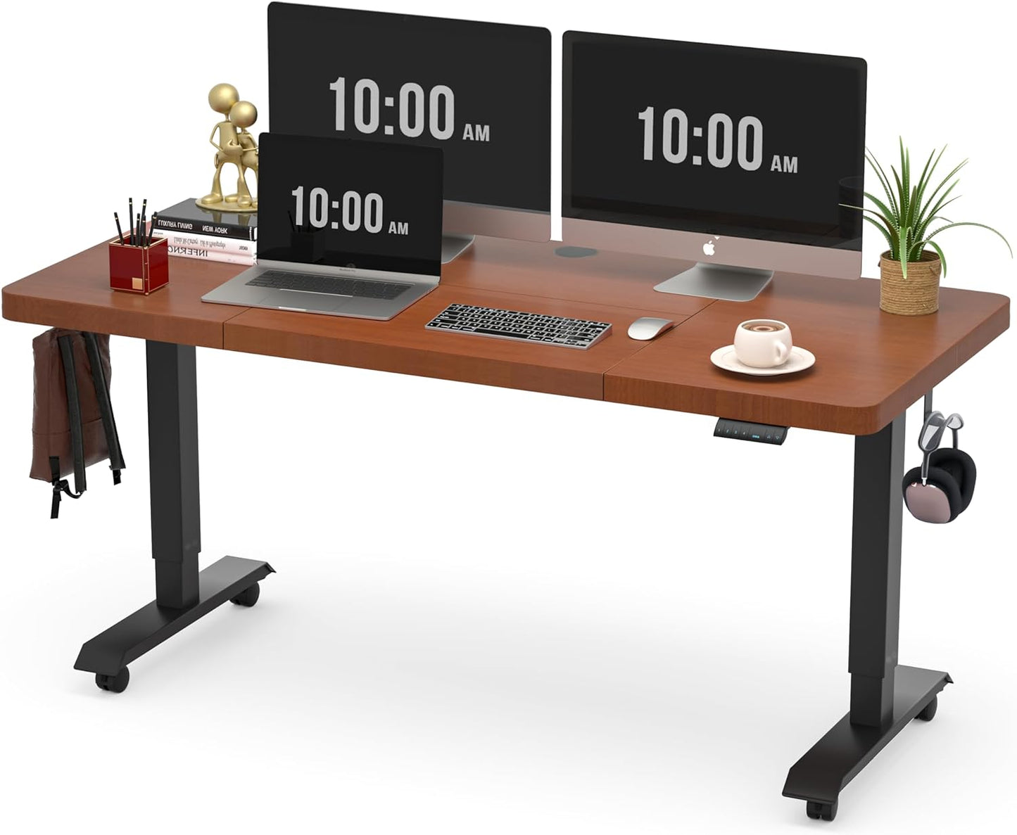 Enhance Your Workspace with the  Electric Height Adjustable Standing Desk - 55"x24", Ergonomic Sit-Stand Design with Memory Preset Controller (Black Frame/Rustic Brown Top)