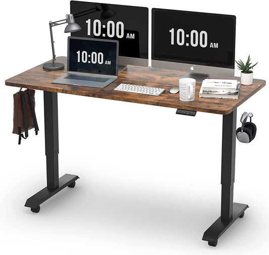 Enhance Your Workspace with the  Electric Height Adjustable Standing Desk - 55"x24", Ergonomic Sit-Stand Design with Memory Preset Controller (Black Frame/Rustic Brown Top)