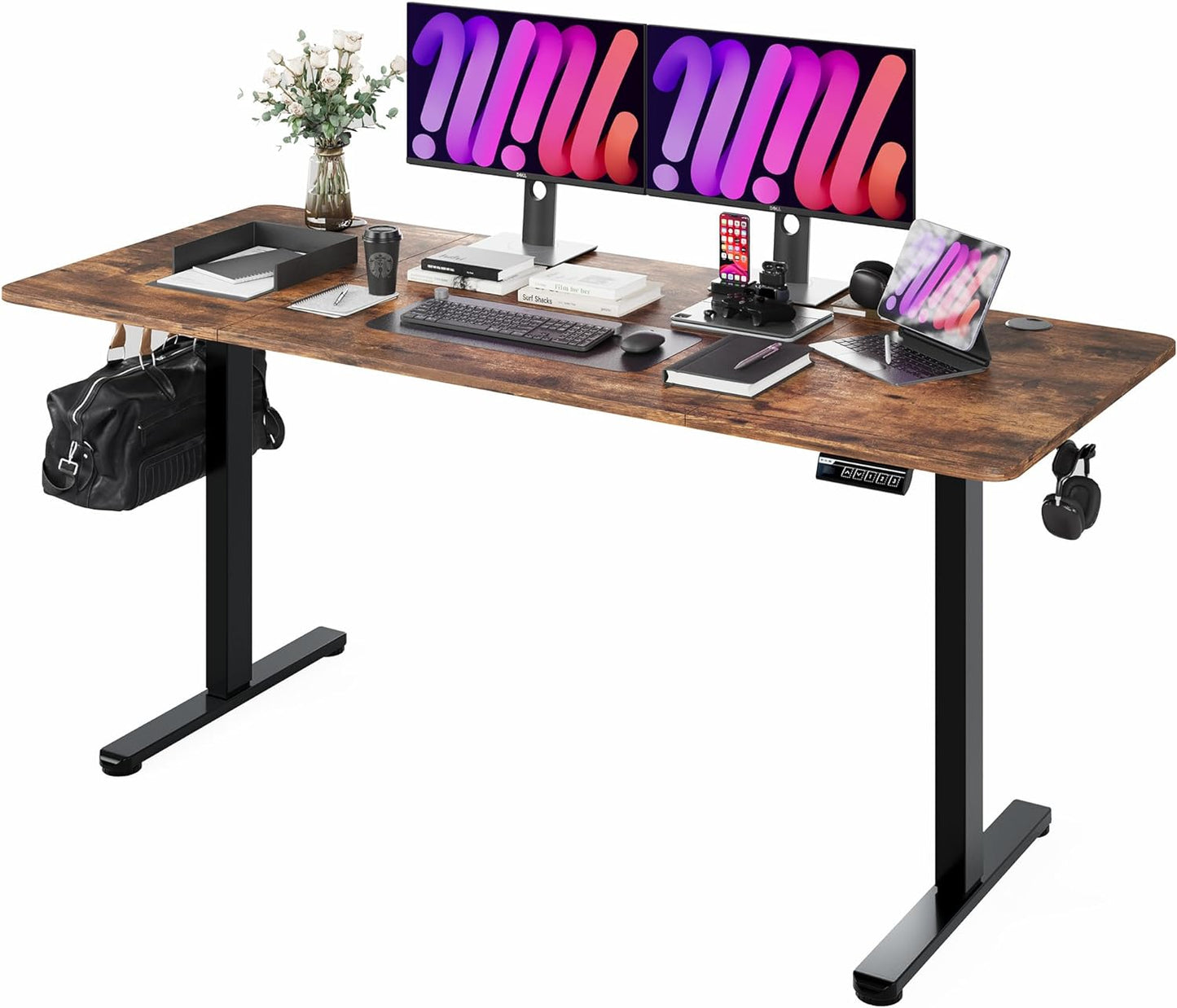 Enhance Your Workspace with the  Electric Height Adjustable Standing Desk - 55"x24", Ergonomic Sit-Stand Design with Memory Preset Controller (Black Frame/Rustic Brown Top)