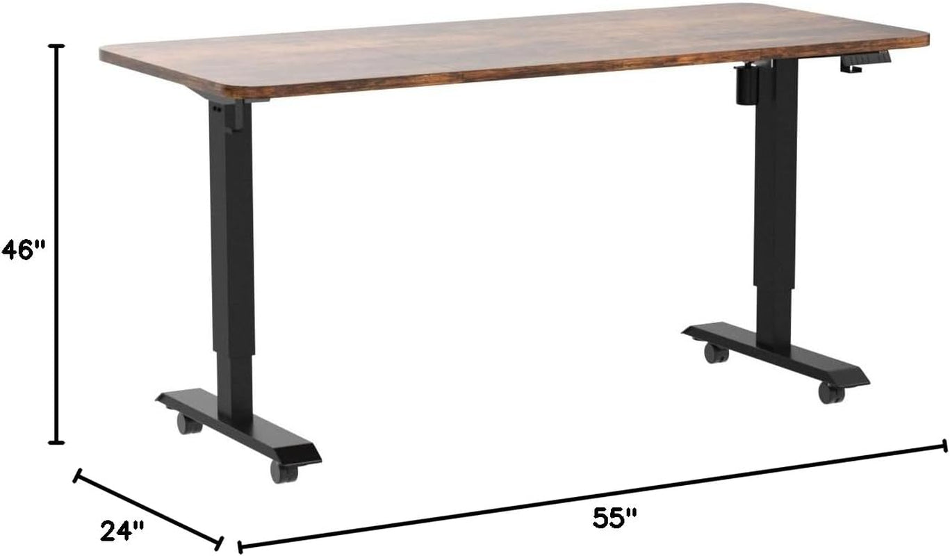 Enhance Your Workspace with the  Electric Height Adjustable Standing Desk - 55"x24", Ergonomic Sit-Stand Design with Memory Preset Controller (Black Frame/Rustic Brown Top)